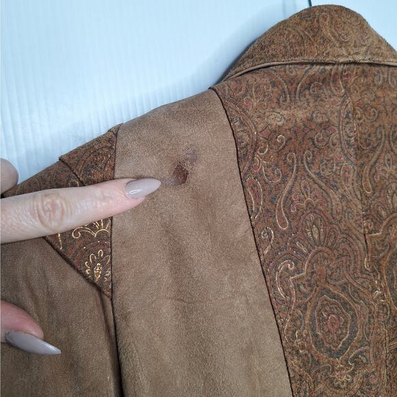 Vintage 80s G-III Paisley Leather Crop Bomber Jacket Western Cowgirl M Paisley - Picture 10 of 16